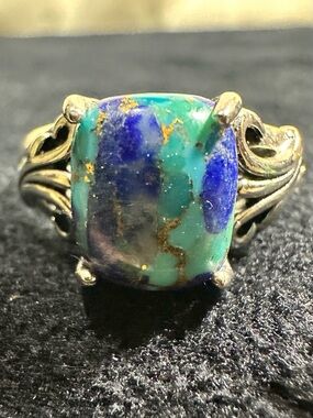 Vtg: BBJ Turquoise & Lapis Lazuli .925 Sterling Ring